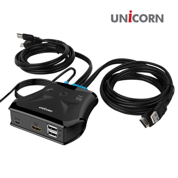 편리한 유니콘 4K 60Hz 2대1 케이블 연결형 HDMI KVM 스위치 KVM-200HDMI - 상품 이미지