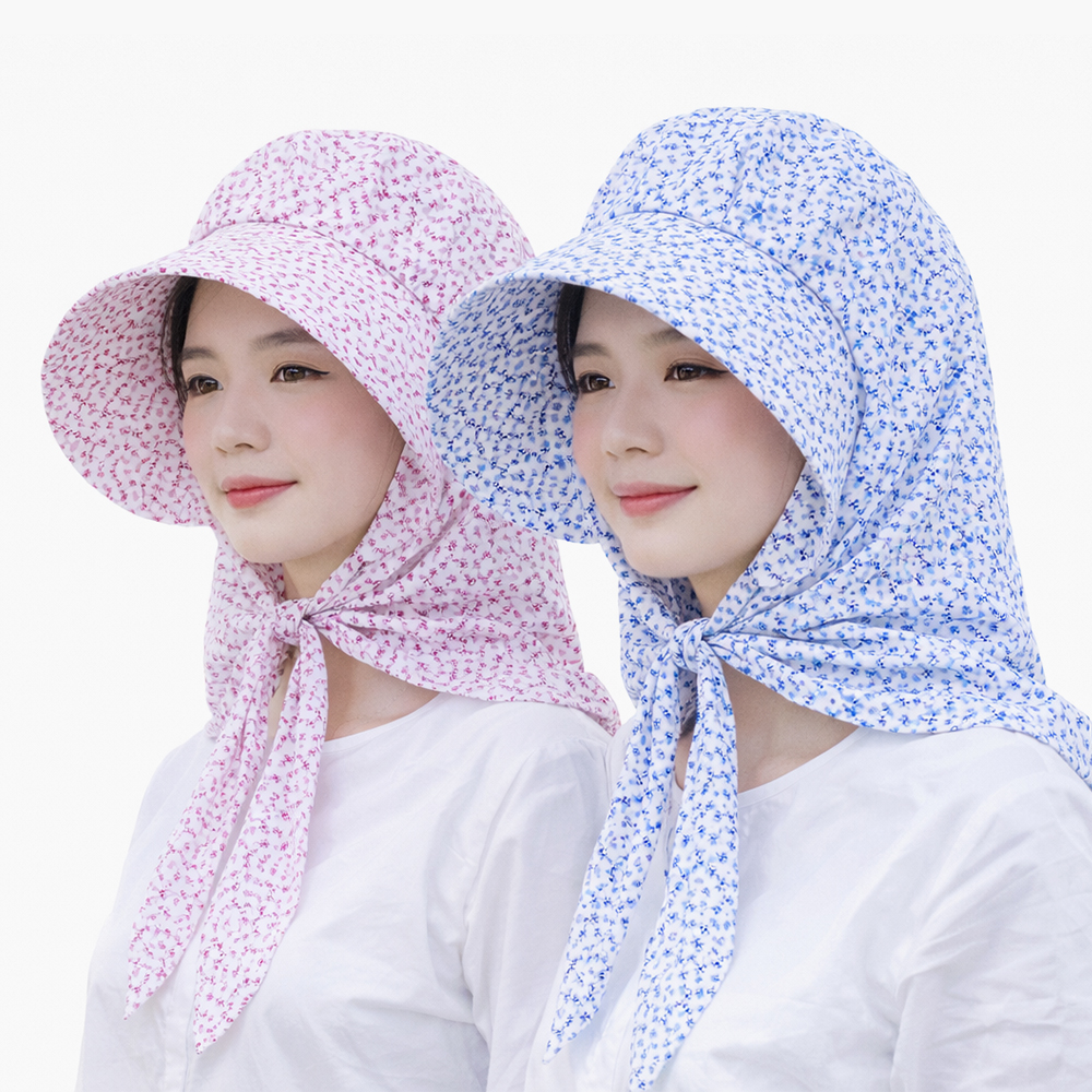 [큰손할인] 스카프농사모자 촌캉스 밭일 햇빛가리개 챙넓은 농촌 꽃무늬 - 상품 이미지
