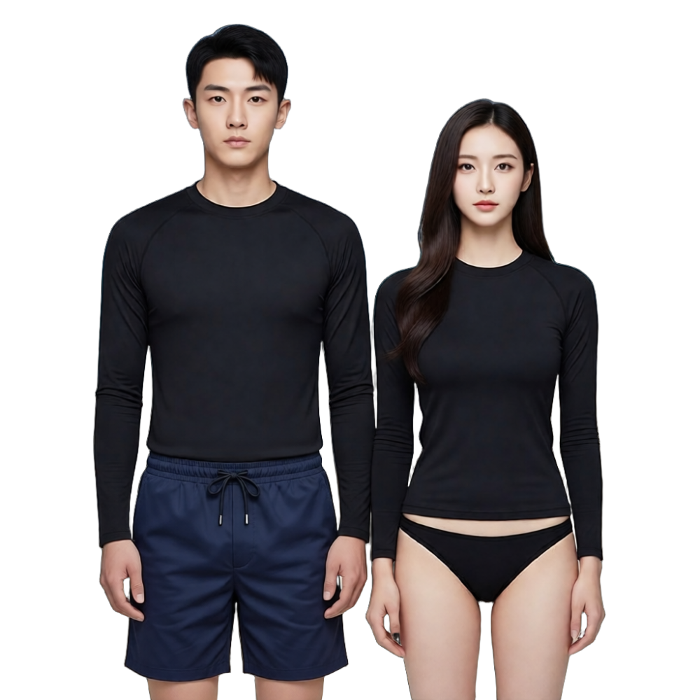 국산 남자 심플 블랙 무지 래쉬가드 상의 - 상품 이미지