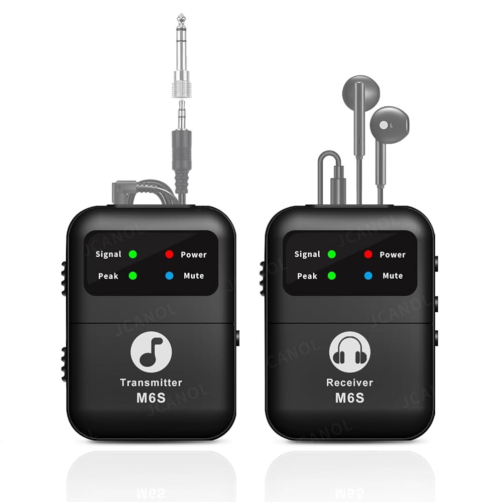 JCANOL 무선 귀 모니터 시스템, 벨트팩 송신기 수신기 자동 페어링 기능이 있는 2.4G 스테레오 IEM 스튜디오, 밴드, 라이브 공연용 164피트 1 1 receiver - 상품 이미지