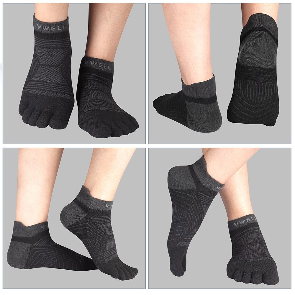 남성용 VWELL 발가락 양말, COOLMAX 다섯 손가락 고성능 운동용 양말 노쇼 (3켤레) Black Small - 상세 이미지 2