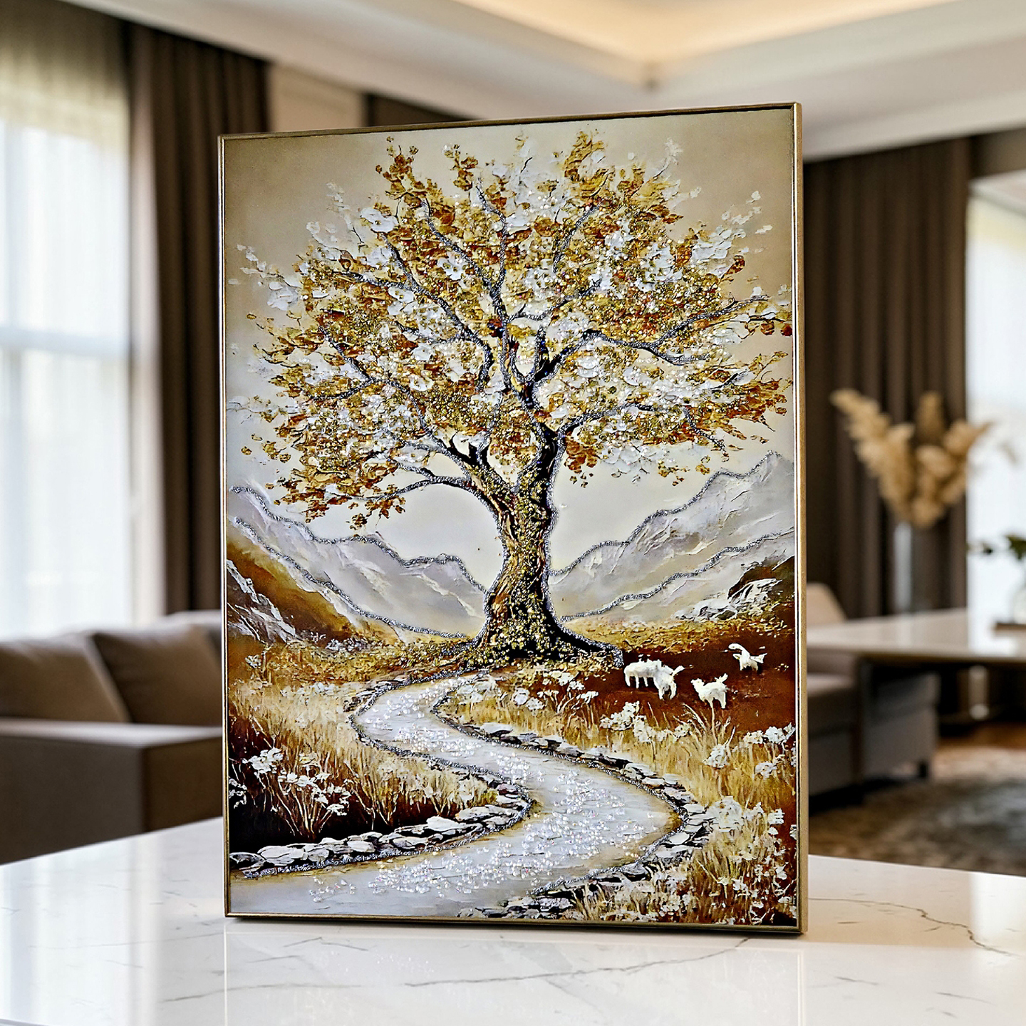 돈들어오는 거실 인테리어 황금나무 풍수지리 액자 60x80 - 상품 이미지