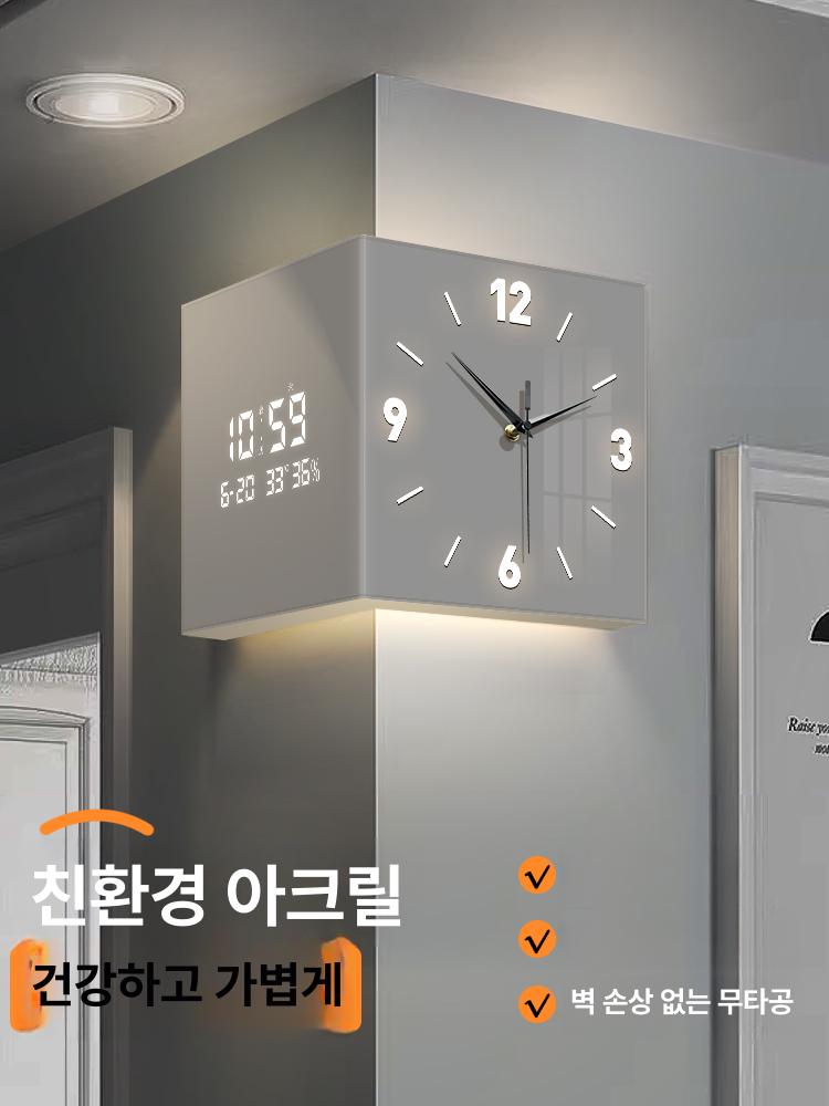 특이한 LED 전자 레드베리 온습도 건전지 코너시계 벽걸이디지털 표시 우드 고급형 내구성 - 상세 이미지 2