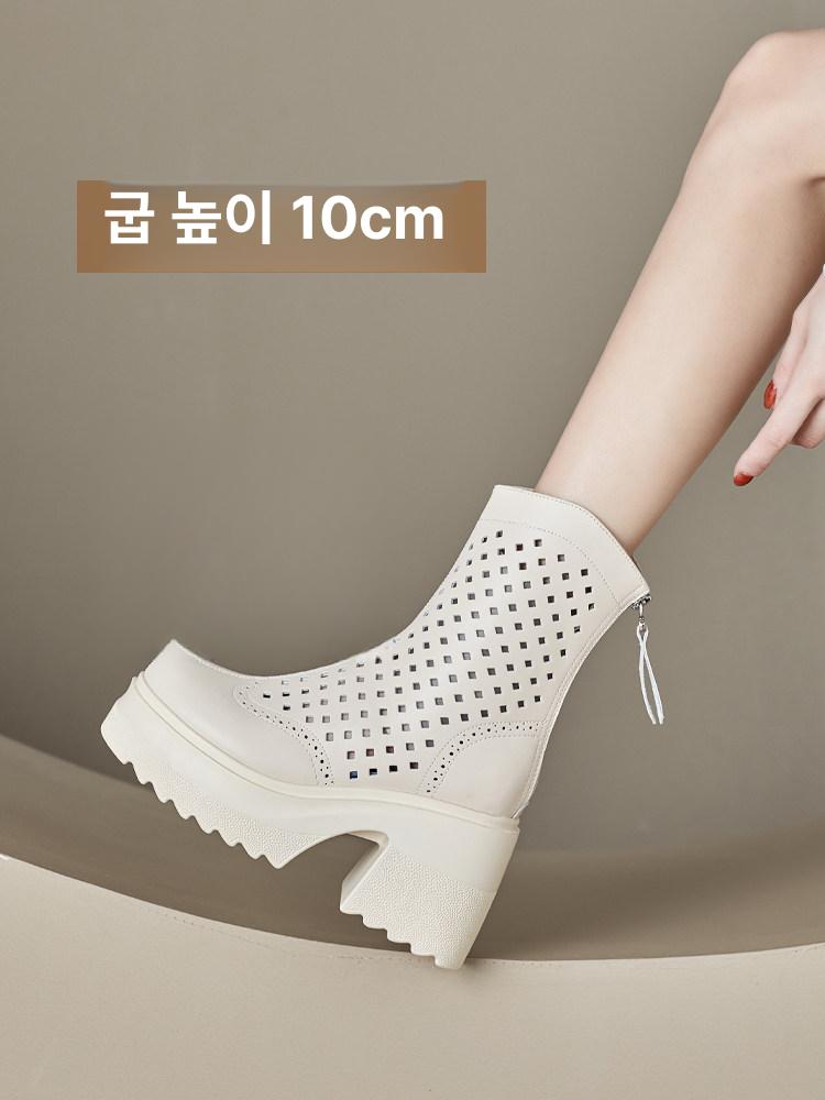 펀칭부츠 여성 가죽 망사 여름 부츠 가보시 통굽 마부츠 10cm - 상세 이미지 2