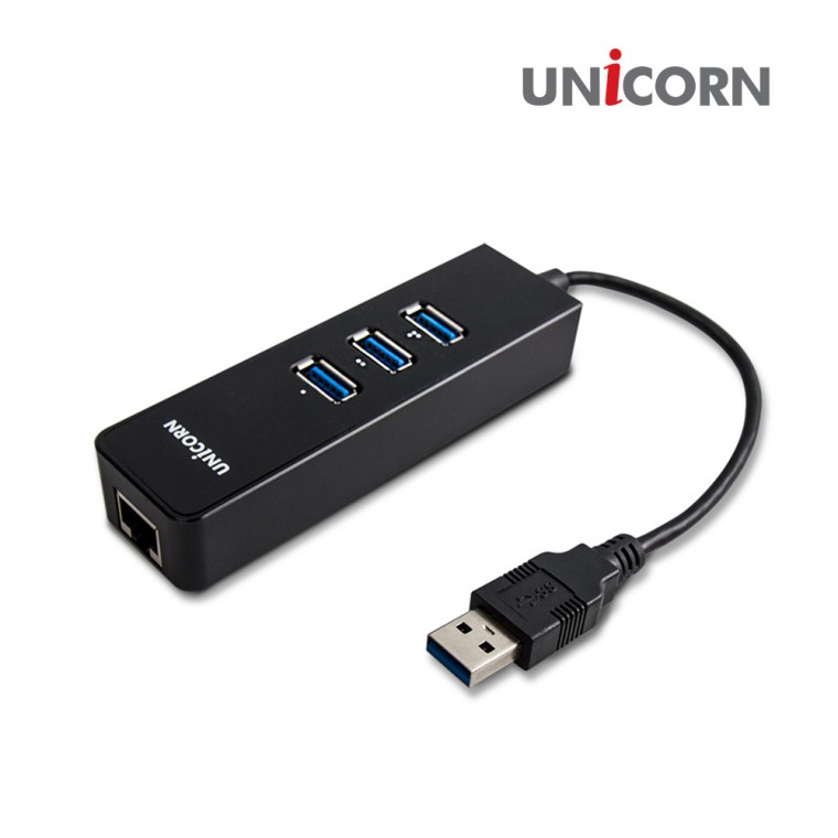 빠른 유니콘 기가 이더넷 유선 랜카드 USB 3.0 3포트 멀티 허브 ULAN-303GH - 상품 이미지