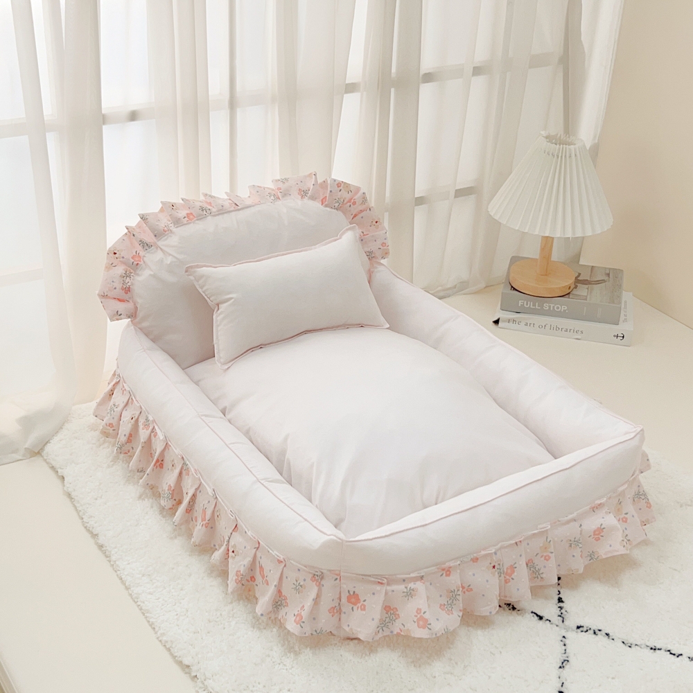 강아지침대 쇼파 쿠션 고양이 애견 침대 포근한 부드러운 극세사 러블리 면 꽃무늬 프릴 - 상세 이미지 3