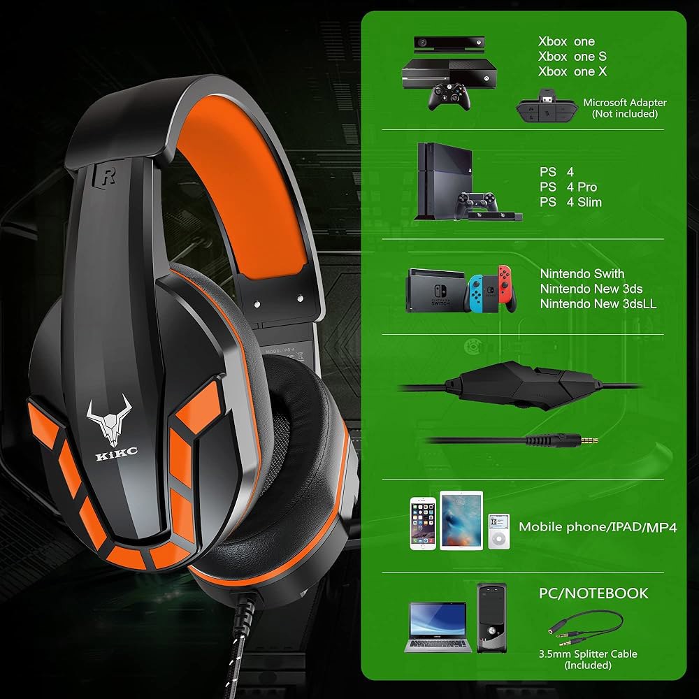 Xbox One, PS5, PC, 휴대폰 및 노트북용 마이크가 장착된 Kikc PS4 게이밍 헤드셋, 어린이용 소프트 이어머프가 제어 가능한 볼륨 헤드폰 Red - 상세 이미지 3