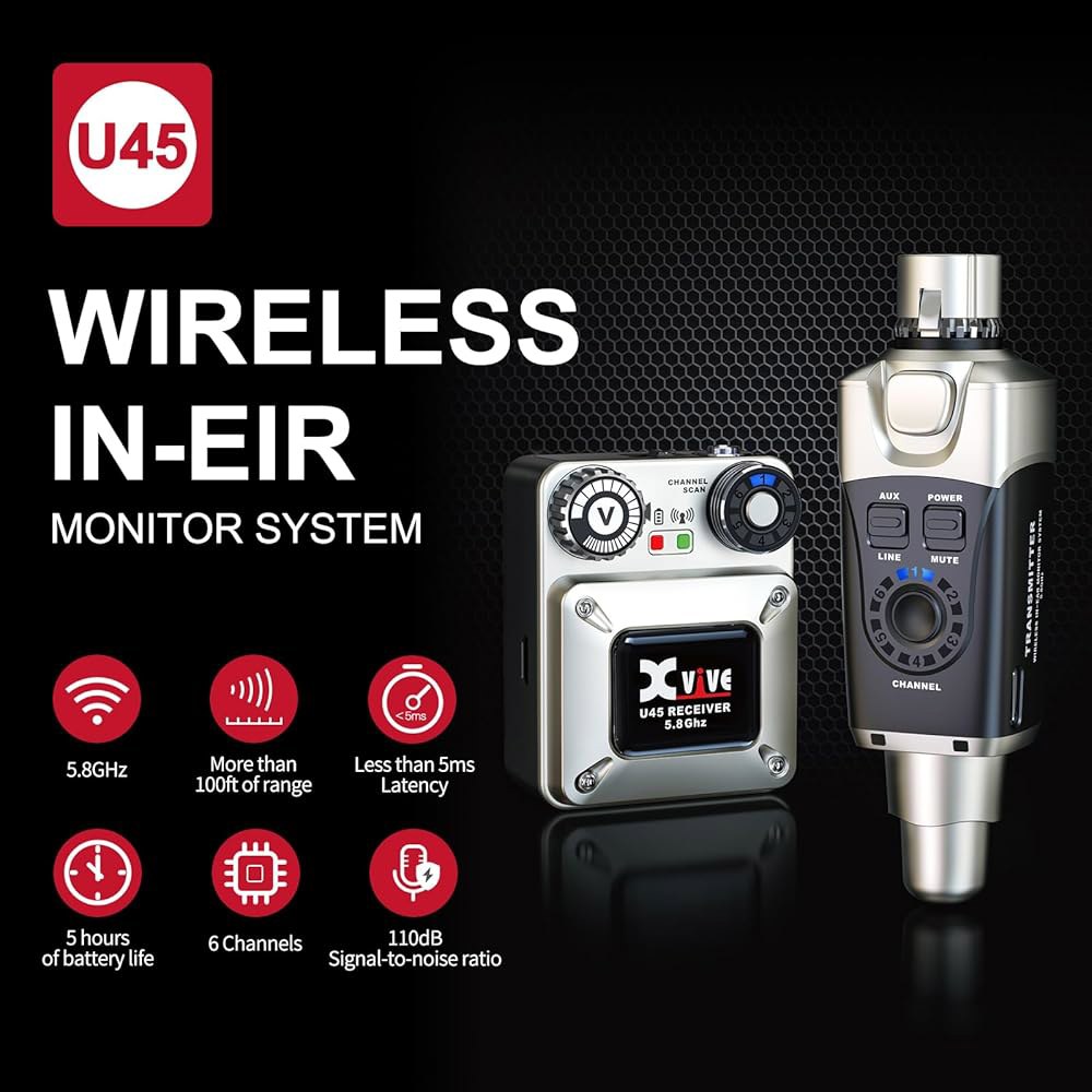 5.8GHz 송신기 및 수신기를 갖춘 Xvive U45 무선 인이어 모니터 시스템 U45R - 상세 이미지 2