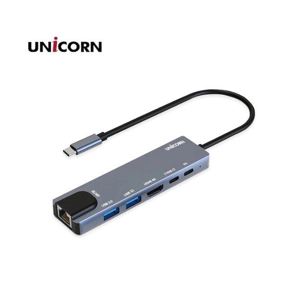 빠른 유니콘 6in1 LAN HDMI C타입 USB 멀티 허브 TCH-L50 - 상품 이미지