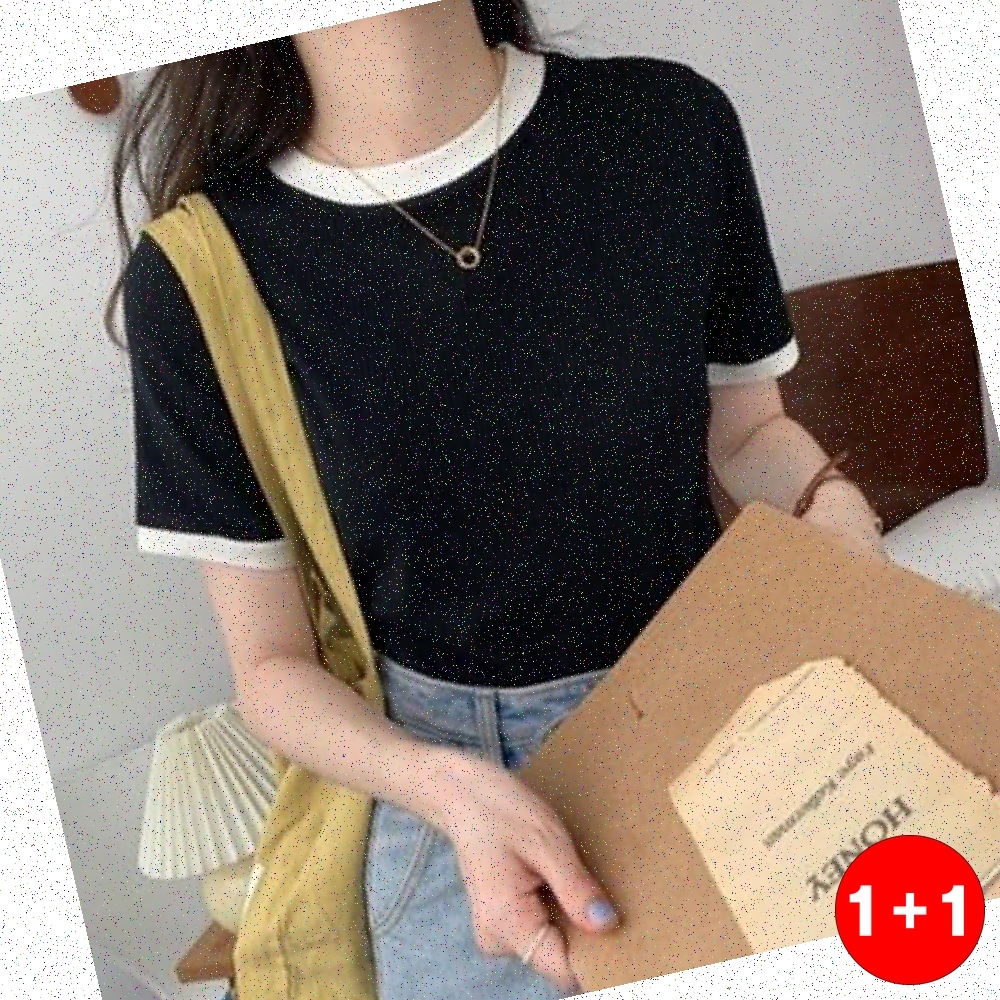 임산부 데일리 배색 반팔티 임부복 상의 라운드넥 코튼 티(주문의2배수량 발송) - 상품 이미지