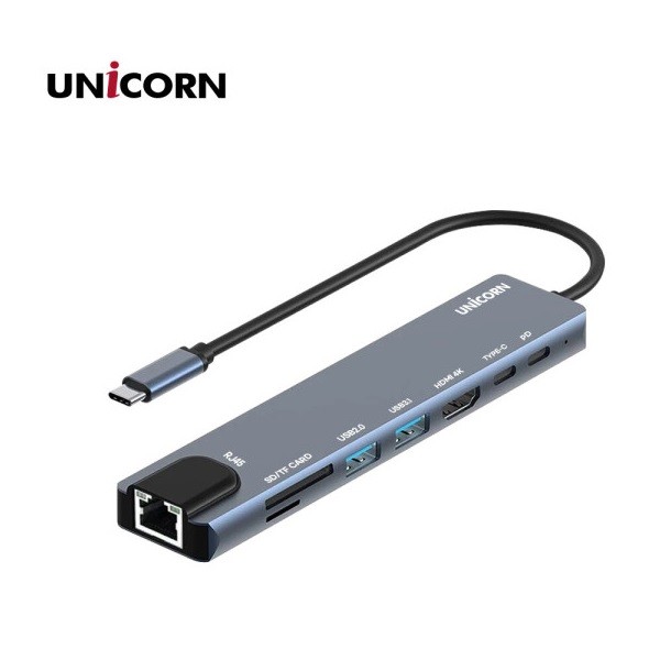 빠른 유니콘 8in1 LAN HDMI C타입 USB 멀티 허브 TCH-L60 - 상품 이미지