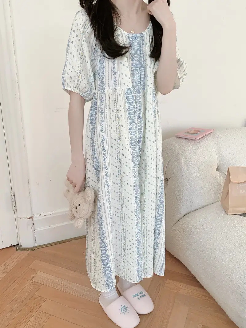 반팔잠옷 투피스 플라워 요루면 순면 루즈핏 수유홈웨어 파자마 여름 이미지 7
