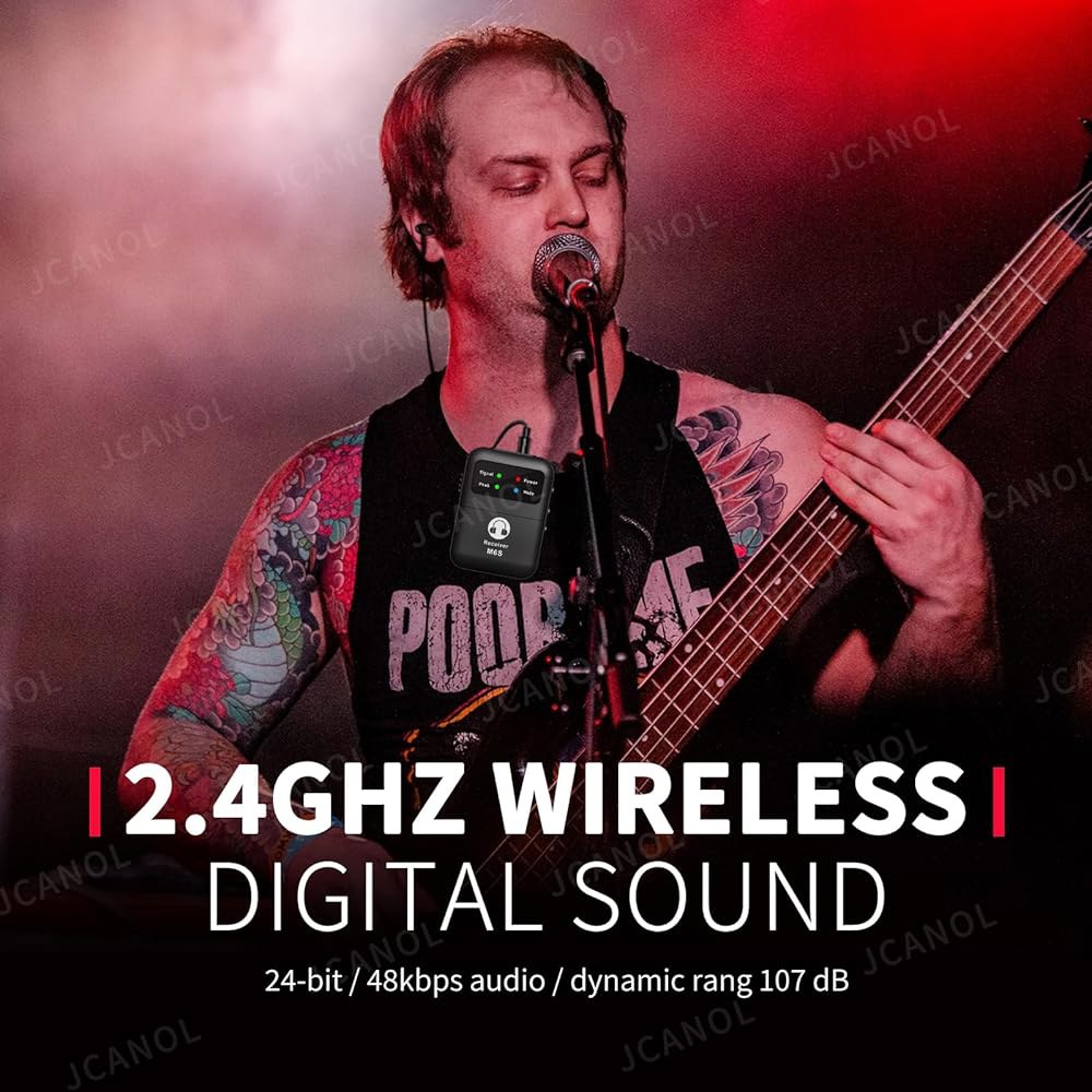 JCANOL 무선 귀 모니터 시스템, 벨트팩 송신기 수신기 자동 페어링 기능이 있는 2.4G 스테레오 IEM 스튜디오, 밴드, 라이브 공연용 164피트 1 1 receiver - 상세 이미지 3