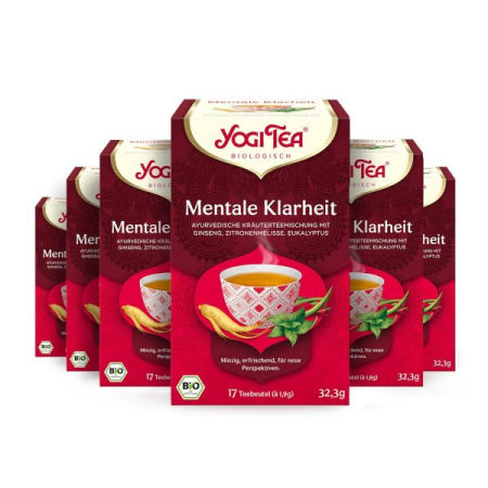 [해외]YogI Tea 요기 티 멘탈 클래러티, , 레몬밤, 유칼립투스가 함유된 농 허브 티, 무카페인, 6팩, 6x17티백(102티백) [B0DGQD845S]