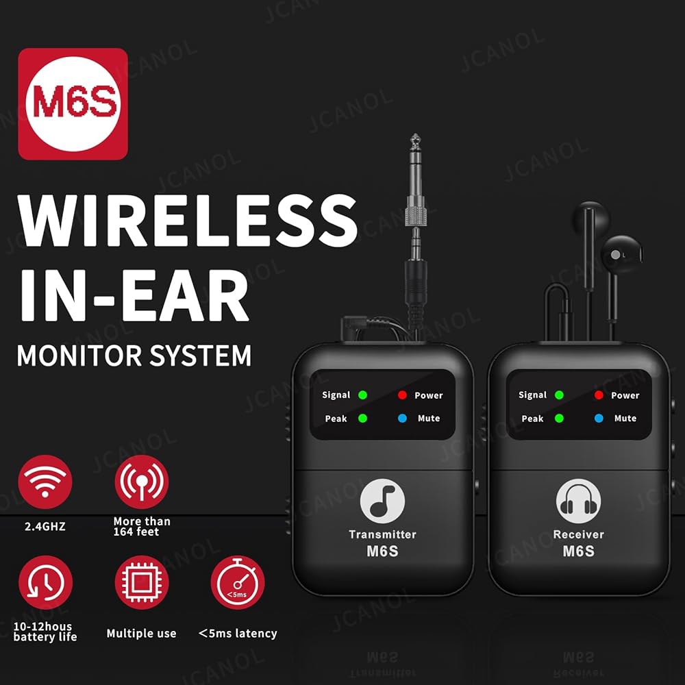 JCANOL 무선 귀 모니터 시스템, 벨트팩 송신기 수신기 자동 페어링 기능이 있는 2.4G 스테레오 IEM 스튜디오, 밴드, 라이브 공연용 164피트 1 1 receiver - 상세 이미지 2