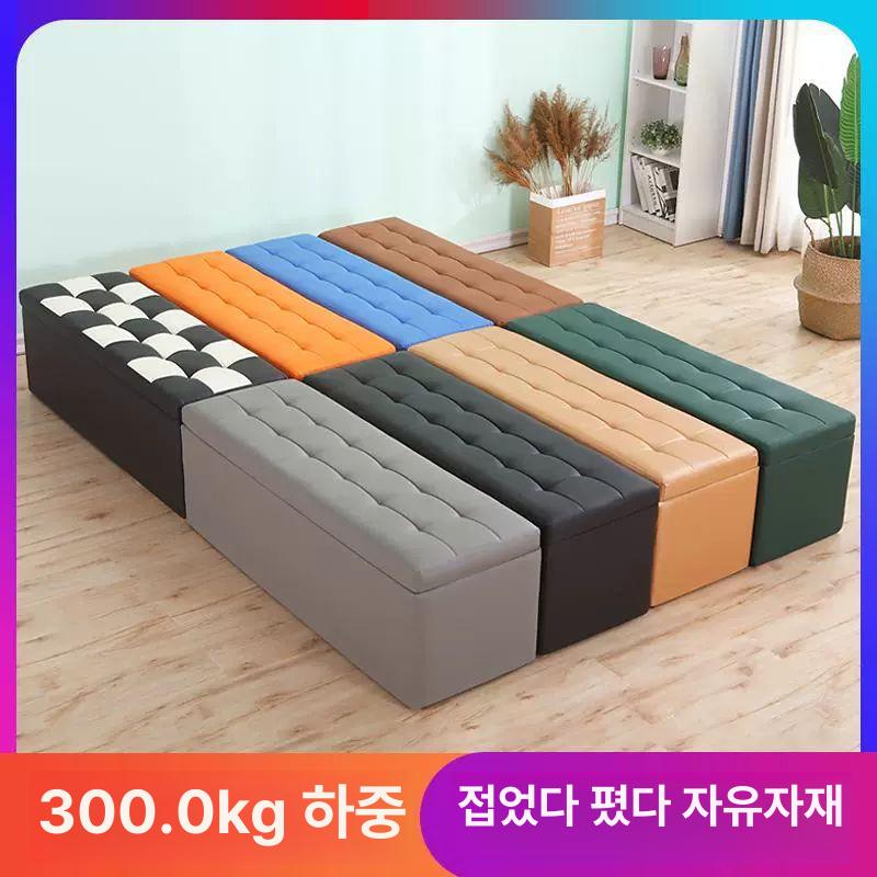 1500 수납용의자 스툴 소파 가벼운 수납장 800 블랙 가죽 70x30x35cm - 상세 이미지 2