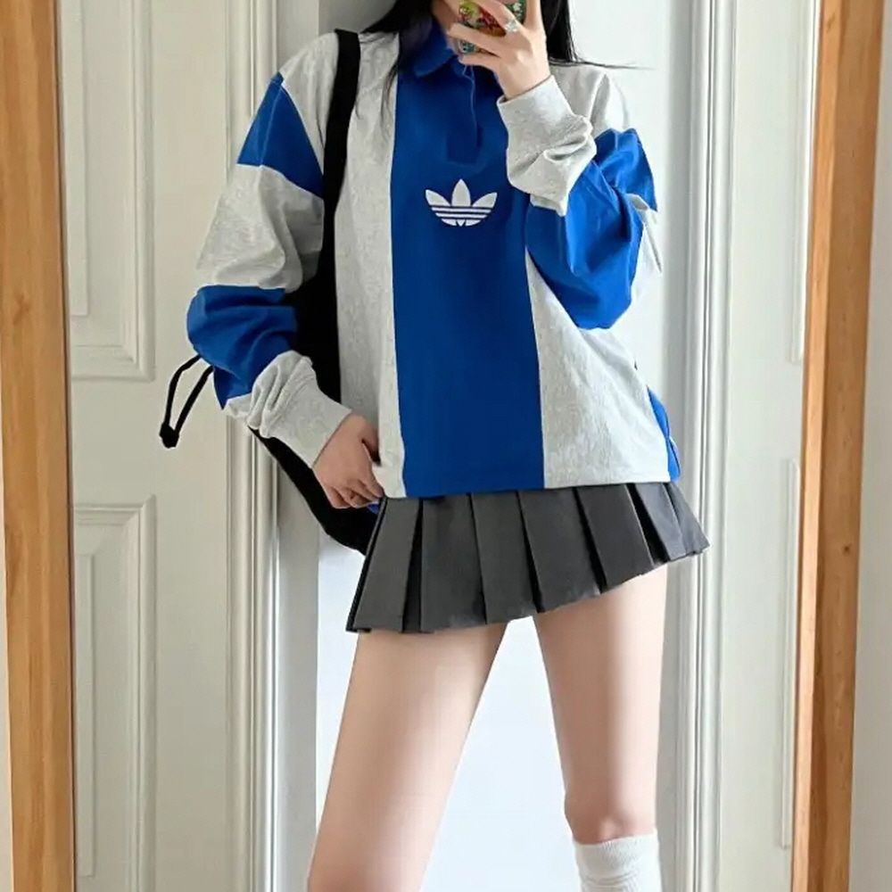 아디다스 오리지널 럭비 폴로 카라 긴팔 티셔츠 블루 IM4584 - 상품 이미지