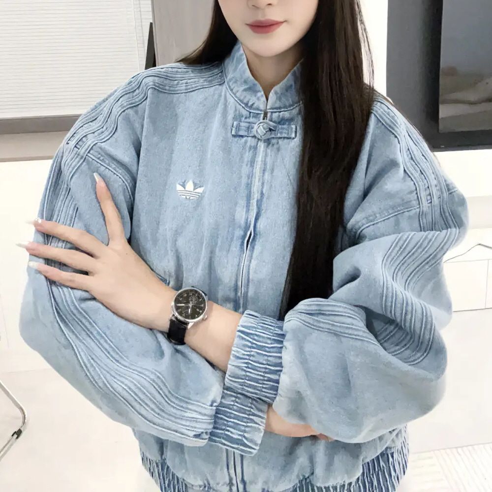 아디다스 우먼스 크롭 차이나 데님 트랙 탑 집업 청 자켓 블루 JZ9924 - 상세 이미지 2