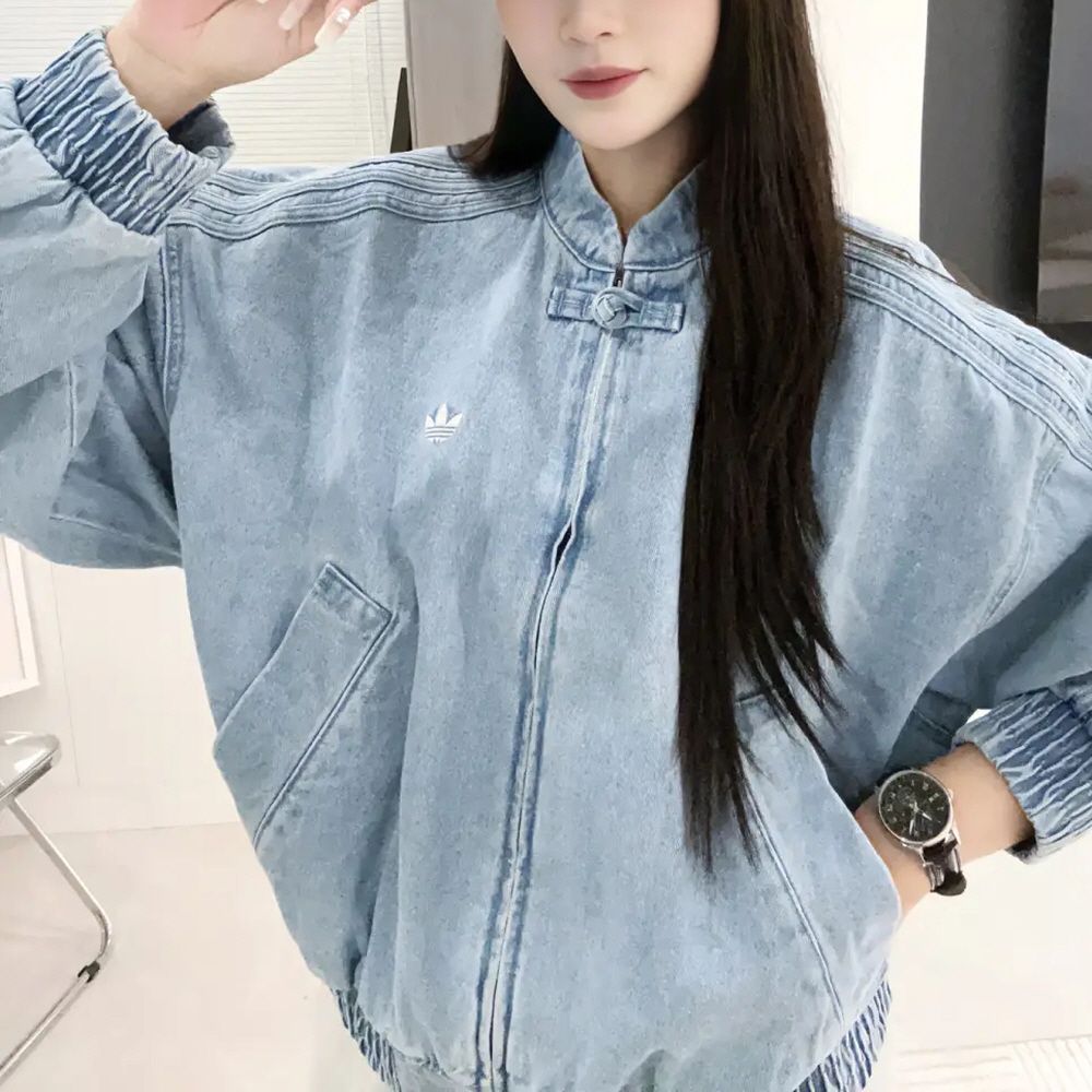 아디다스 우먼스 크롭 차이나 데님 트랙 탑 집업 청 자켓 블루 JZ9924 - 상세 이미지 3