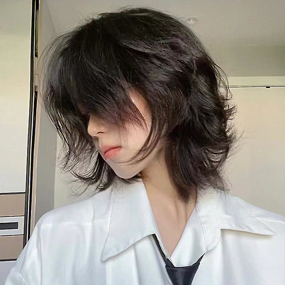 남성 장발 가발 트렌디한 울프컷 리프컷 레이어드 스타일링 고열사 통가발 자연스러운 풍성한 - 상세 이미지 2