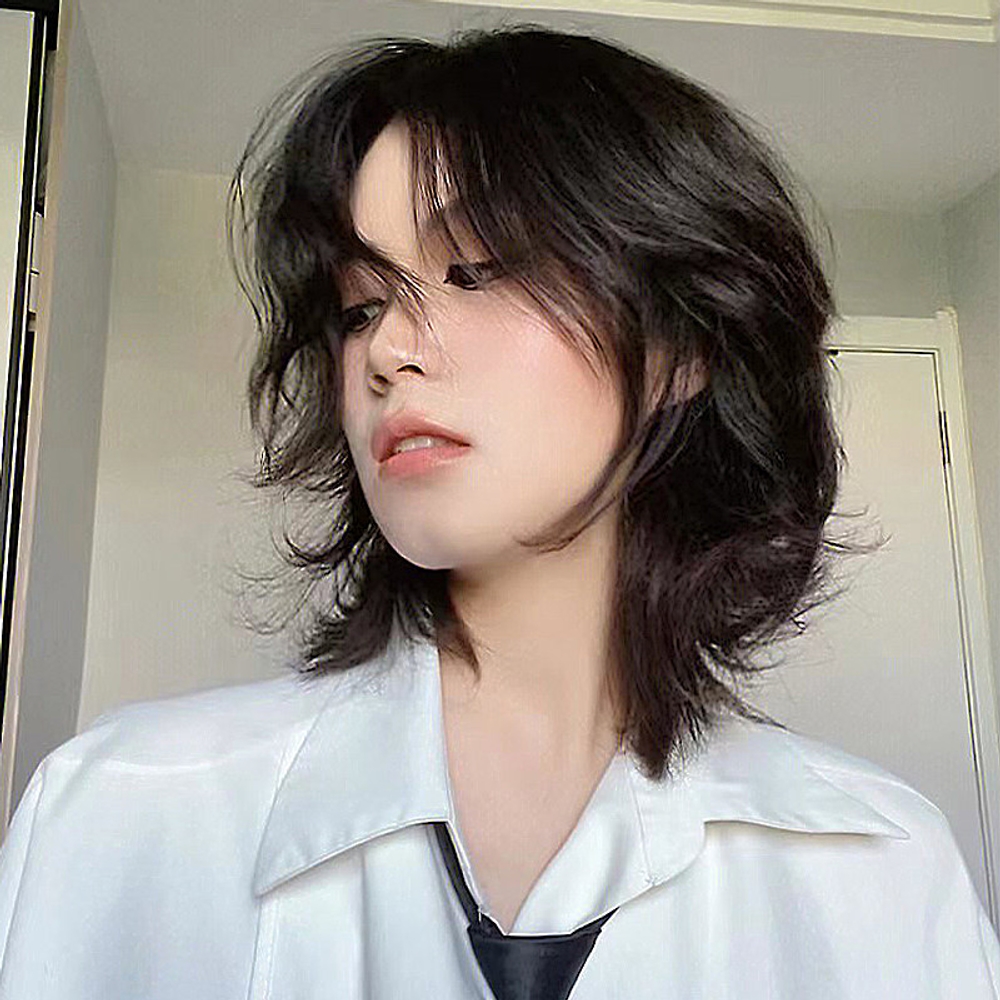 남성 장발 가발 트렌디한 울프컷 리프컷 레이어드 스타일링 고열사 통가발 자연스러운 풍성한 - 상품 이미지