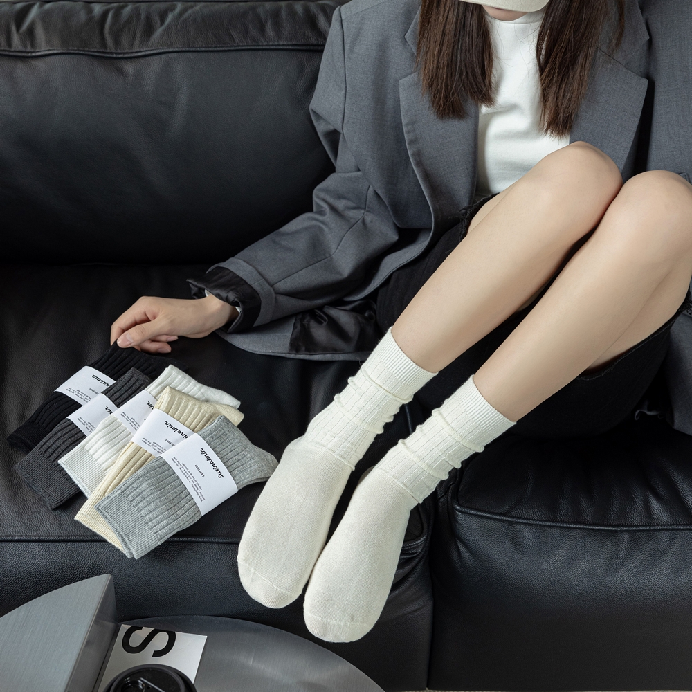 여자 데일리 장목 면양말 5컬러 세트 골지 크루삭스 - 상품 이미지