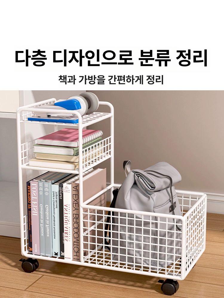 가방 정리 수납 책상밑 책장 이동식 3단 화이트 보관함 화이트 3단 중형 - 상세 이미지 2