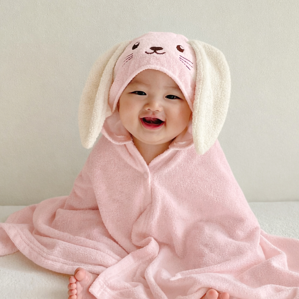 이키 순한 유아 아기 목욕 샤워 가운 자수 밤부 타올 곰 이미지 8