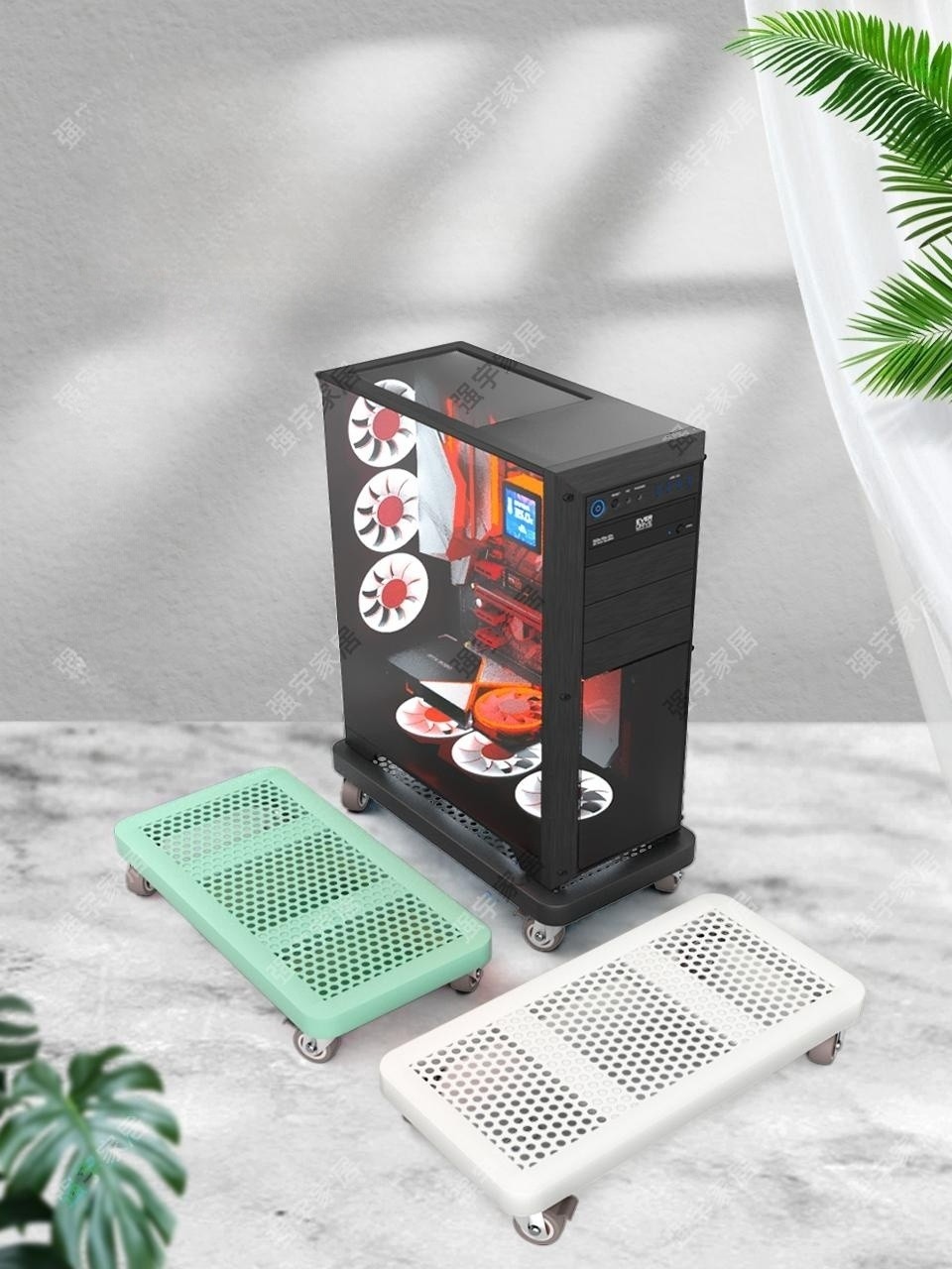 컴퓨터 본체 받침대 트레이 폭조절 데스크탑 PC 선반 엘레강트화이트 400mmx200mm - 상품 이미지