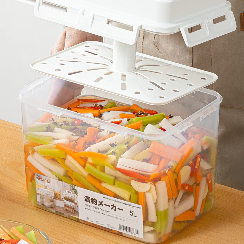 대용량 피클 절임통 김치 및 장아찌 숙성 발효용 투명 PP 플라스틱 내부 가압 눌림판 - 상품 이미지