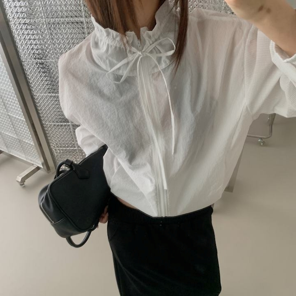셔링카라 여성여름점퍼 얇은바람막이 시스루점퍼 - 상품 이미지