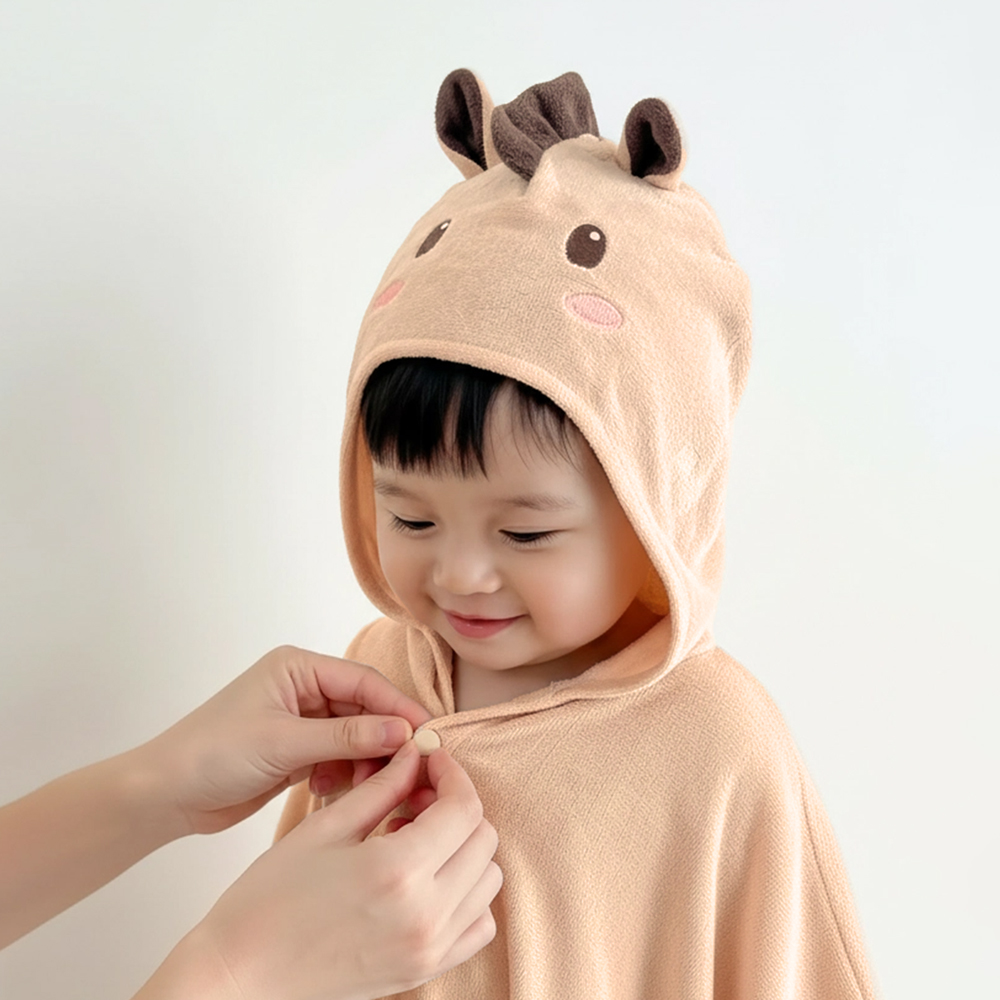 이키 순한 유아 아기 목욕 샤워 가운 자수 밤부 타올 곰 이미지 6