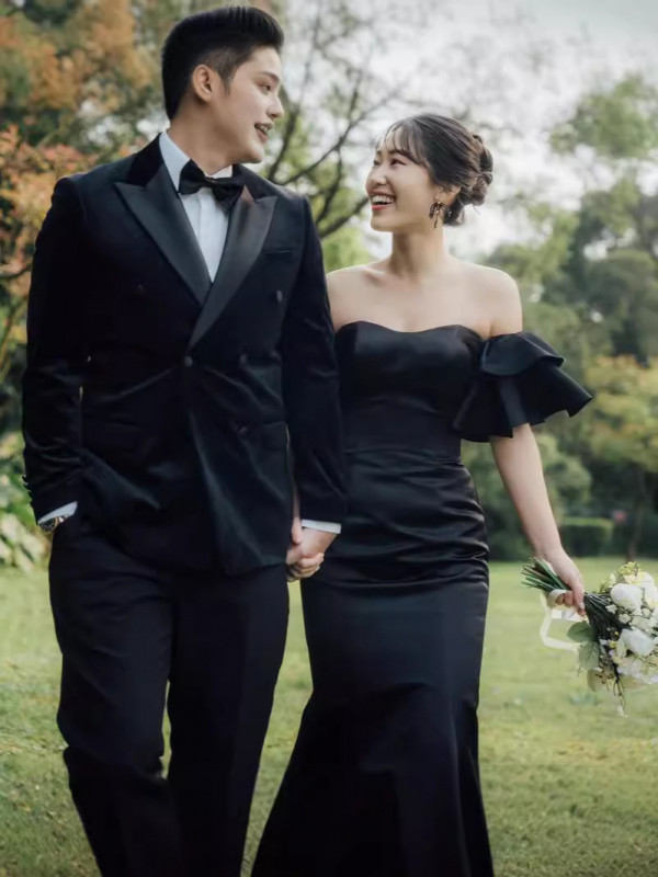 블랙드레스 웨딩촬영 2부 드레스 머메이드 셀프웨딩 이브닝 스냅촬영 의상 - 상세 이미지 3