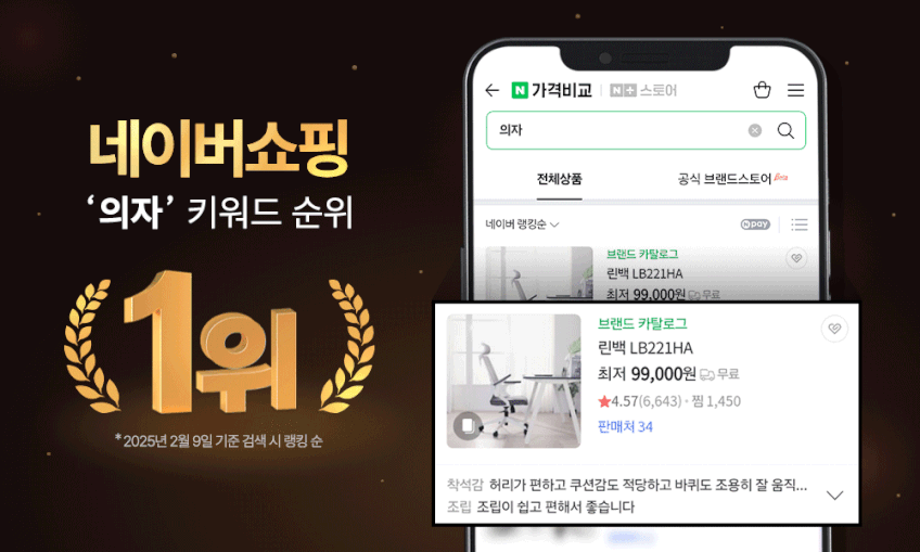 린백 LB253H 컴퓨터 사무용 책상 사무실 학생 공부 허리 편한 메쉬 의자 판매처 상세 정보 이미지 1
