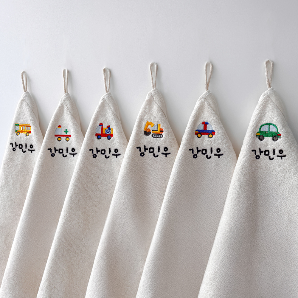 어린이집수건 뱀부얀 고리 손수건 유치원 이름자수 핸드타올 자동차 1매 - 상세 이미지 3