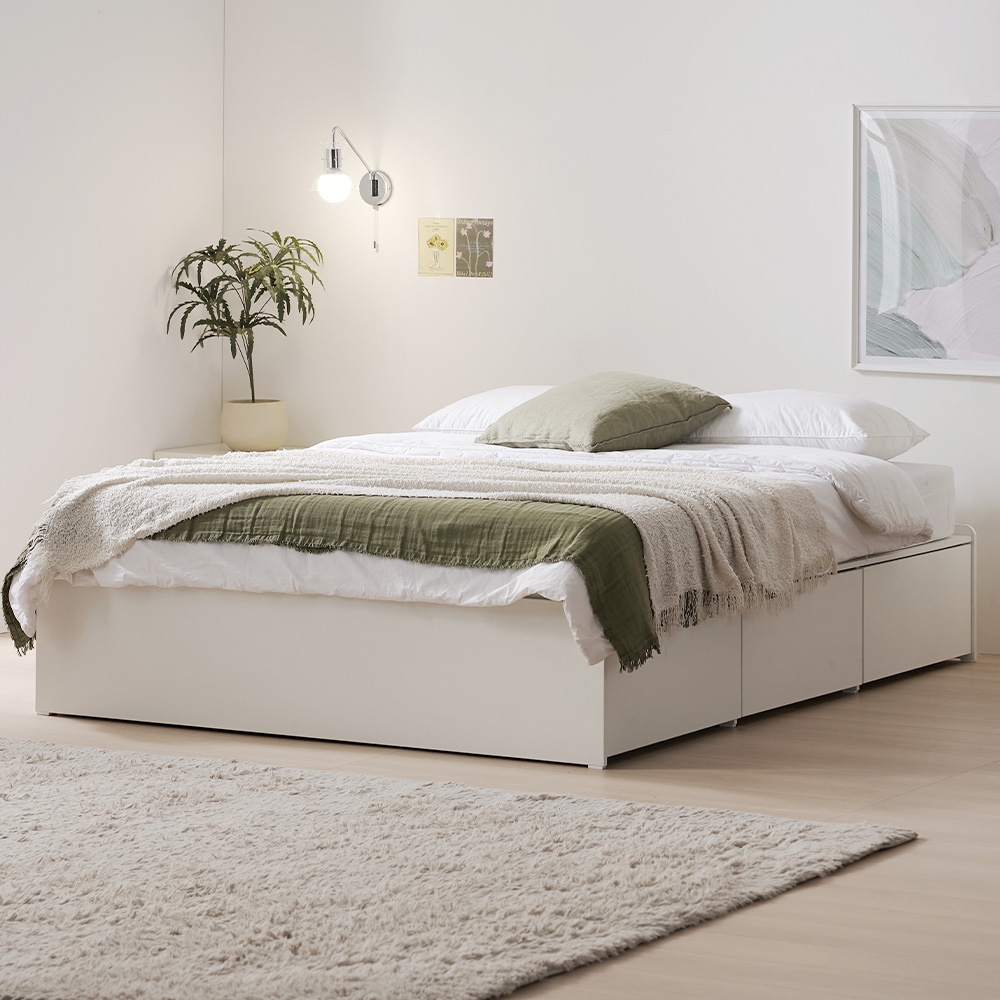 루카 LED 서랍형 수납 침대 프레임 무헤드형, SS(슈퍼싱글), 아이보리 이미지 6