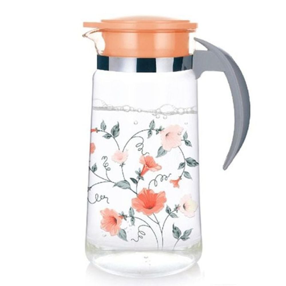 꽃 오렌지 유리 워터저그 보틀 냉장고 물병 물통 1.4L - 상품 이미지