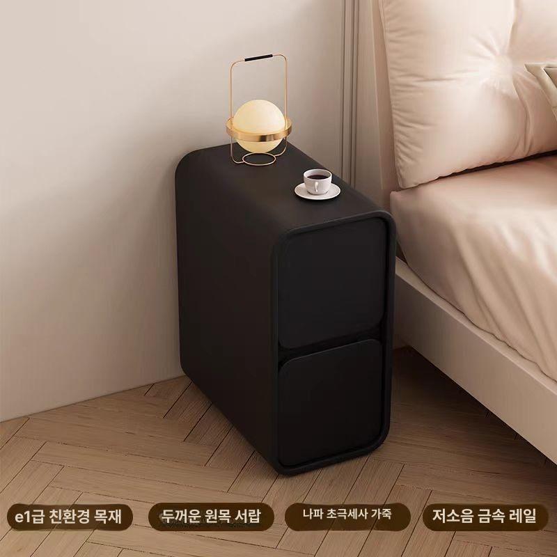 틈새 침실 슬림 수납장 서랍 2단 모던 사이드 협탁 낮은 원목 옆 침대 미니 - 상세 이미지 2