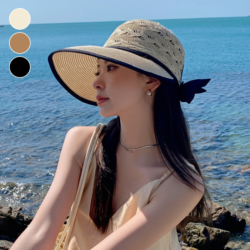 트리짜임 와이드 밀짚 썬캡 EL-1007442 - 상품 이미지