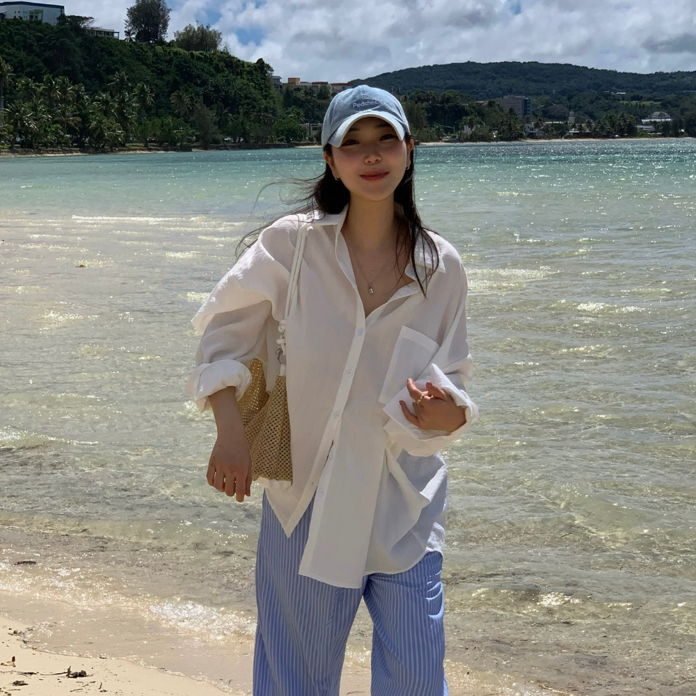 여름셔츠 오버핏셔츠 살안타템 여성여름남방 시스루남방 - 상품 이미지