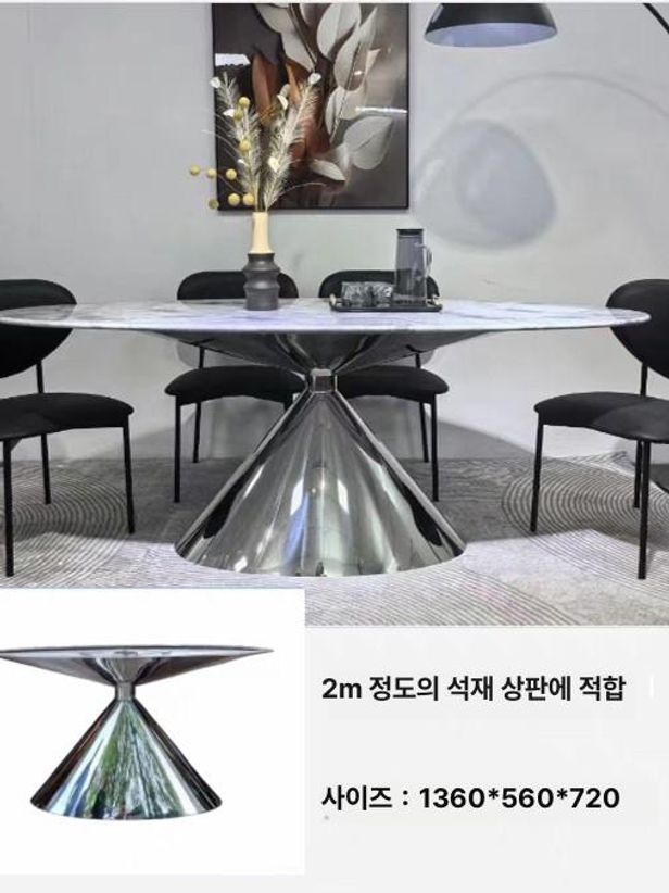 스탄팅 마블 테이블 고급 천연대리석 상판 1600mm 와이드 라운드 사각 디자인 견고한 D자형 그레이 스틸 헤어라인 소형 - 상세 이미지 3