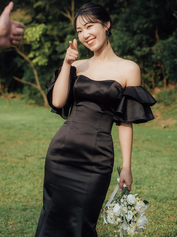 블랙드레스 웨딩촬영 2부 드레스 머메이드 셀프웨딩 이브닝 스냅촬영 의상 - 상품 이미지