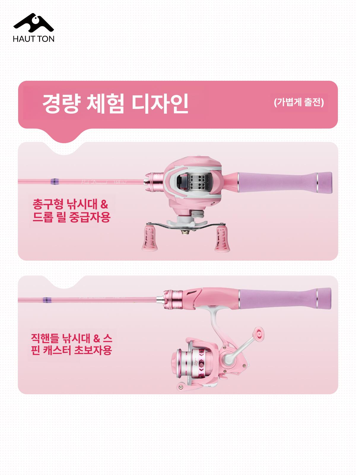 여성 낚싯대 핑크색 입문용 바다 핑크 민물 낚시대 1.5m UL 직핸 스피닝세트 고급형 내구성 - 상세 이미지 5