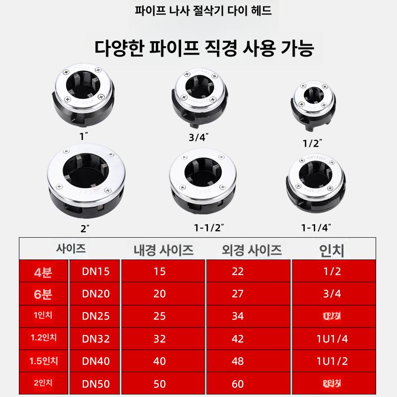 나사가공기 전기 스레딩 휴대용 강력 파이프 수도 배관용 자동 태핑 나사 가공기 전문 공구 1단계 2000W 전동 4헤드 - 상세 이미지 4