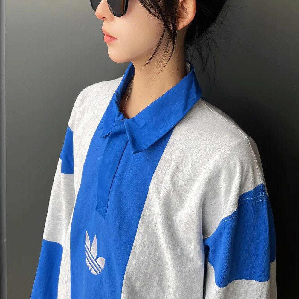 아디다스 오리지널 럭비 폴로 카라 긴팔 티셔츠 블루 IM4584 이미지 7