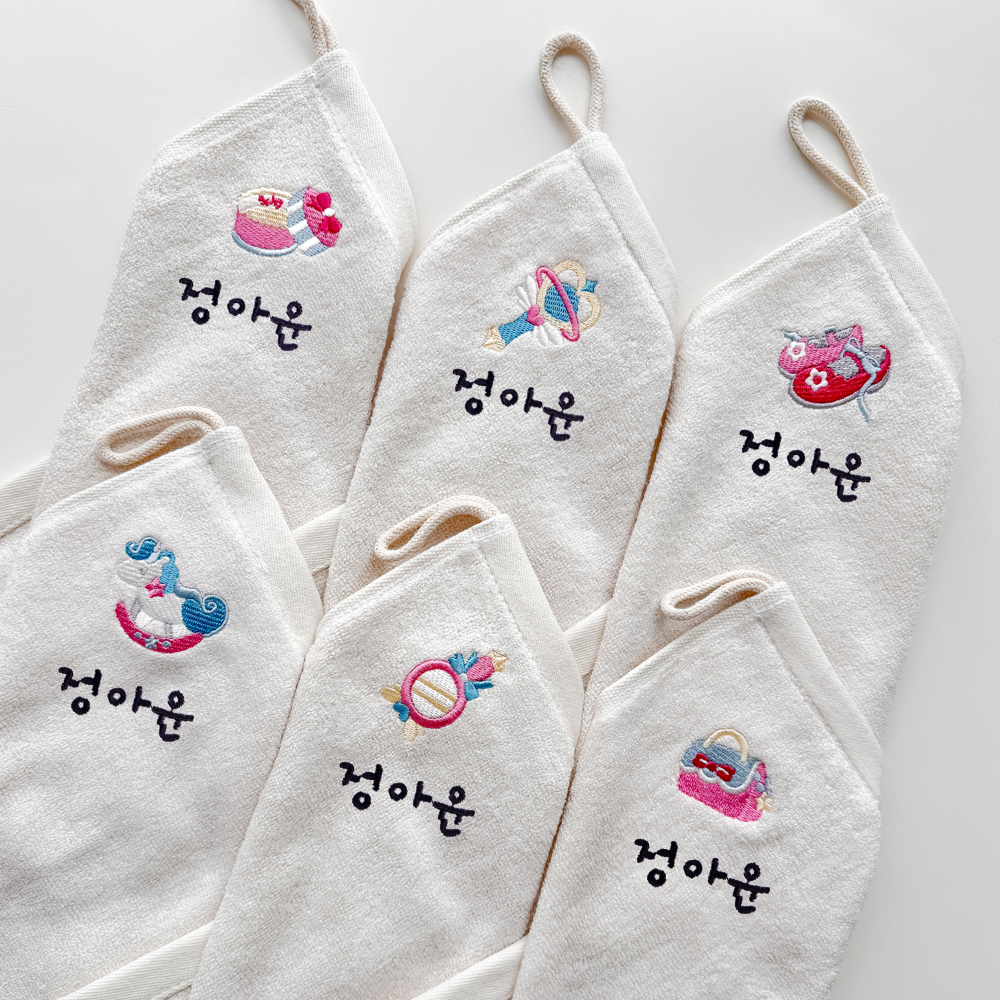 어린이집수건 뱀부얀 고리 손수건 유치원 이름자수 핸드타올 자동차 1매 이미지 6