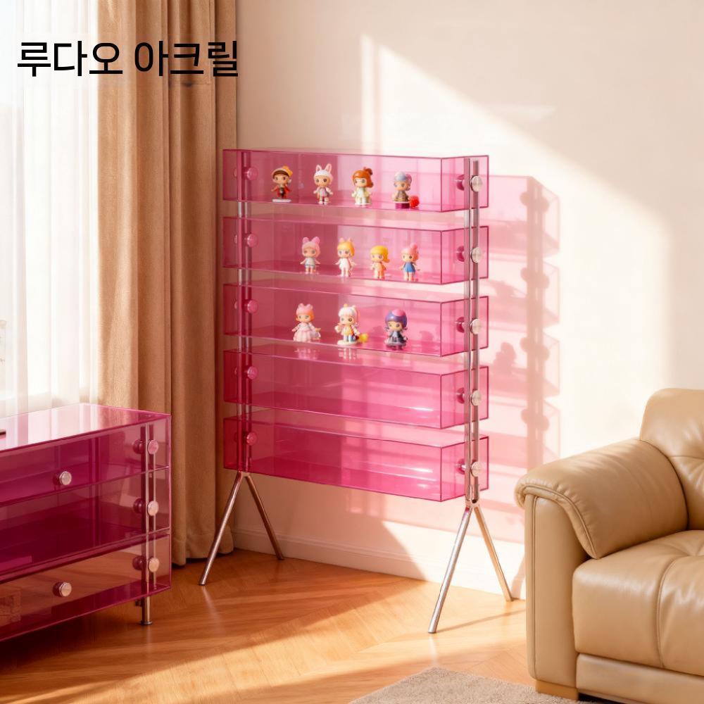 아크릴 핑크 선반 피규어 진열장 인형 장식장 쇼케이스 디스플레이장 - 상세 이미지 5