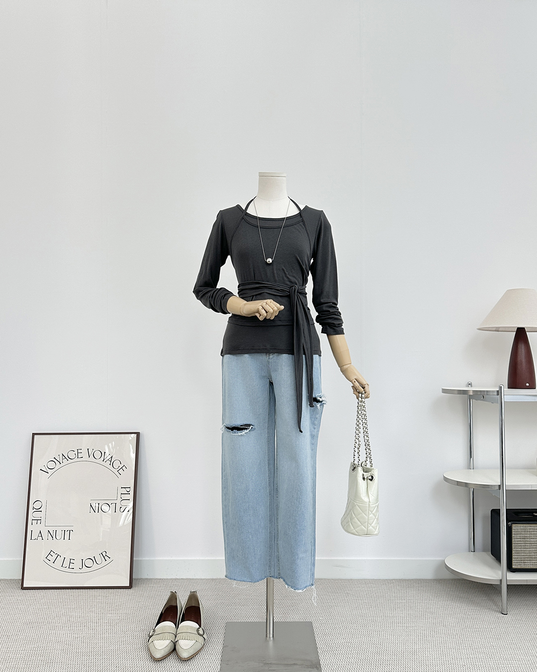 일자핏 컷팅 연청 찢청 데님 청바지(S-XL) 이미지 2