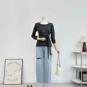 일자핏 컷팅 연청 찢청 데님 청바지(S-XL) 착용 후기 | 사이즈/핏 총정리 - 상품 이미지 2