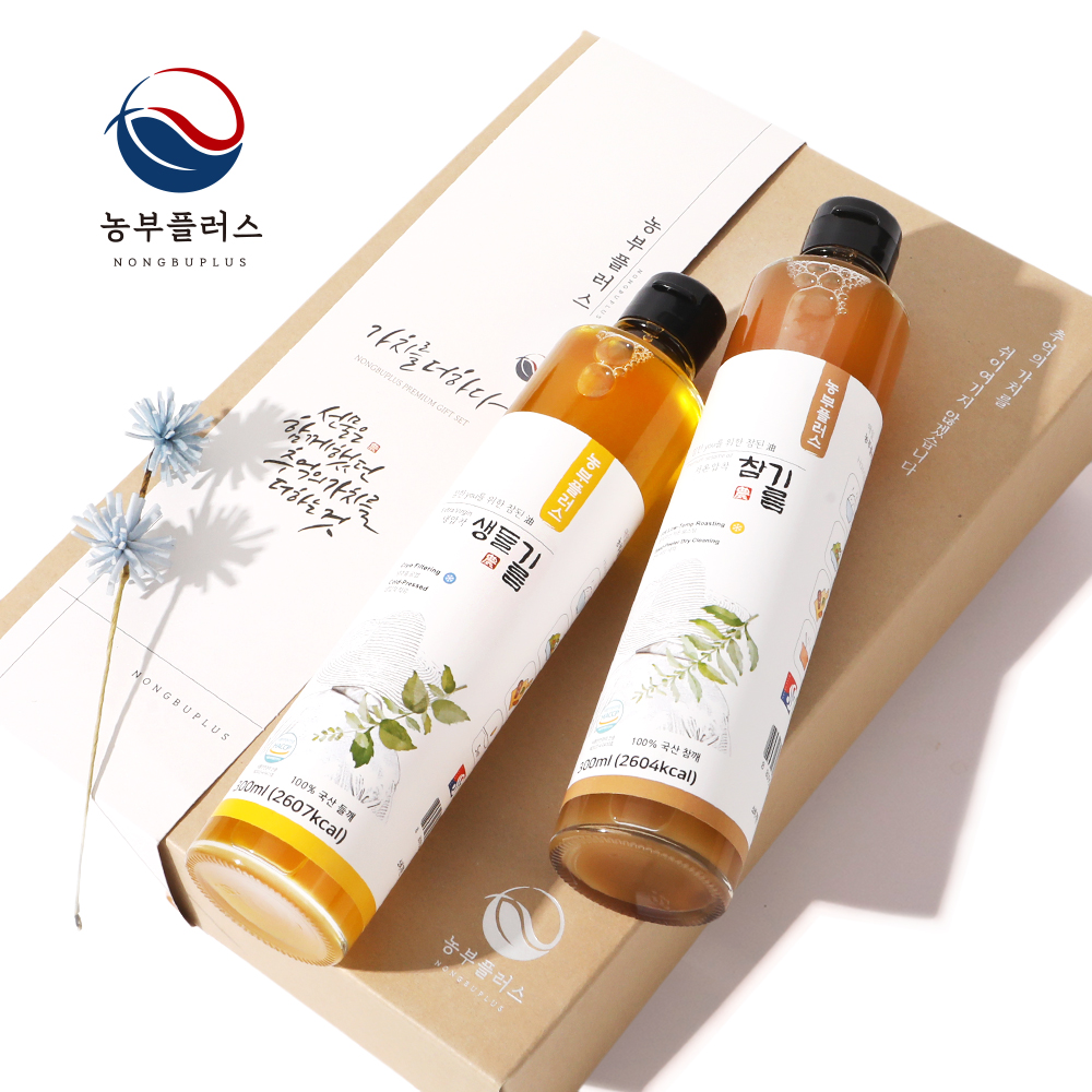 국산 참기름 들기름 180ml 2병 선물세트 농부플러스 상품 이미지